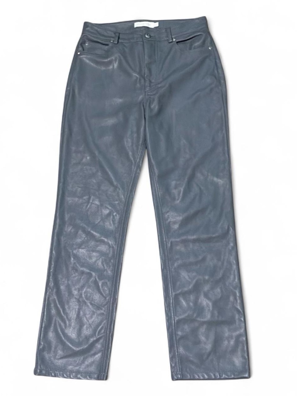 Jonathan Simkhai Slate-Blue Leather Straight Leg Trousers